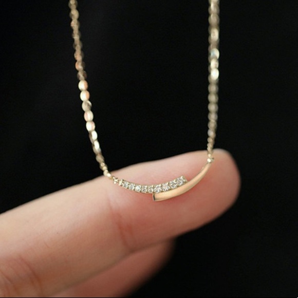 UltraDelicate Dainty 14K Gold Plated Pavé Crystal Arc Pendant Clavicle Necklace - Picture 2 of 10